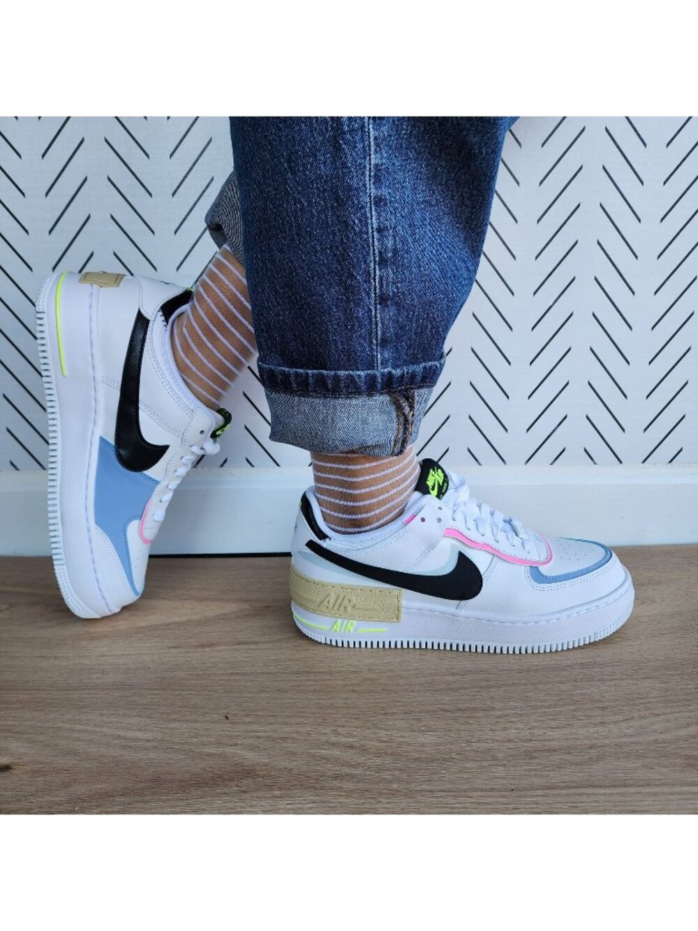 ❤️Nike Air Force 1 Low Shadow Sz 9.5 Womens Shoes Sneaker White Blue FJ0735-100